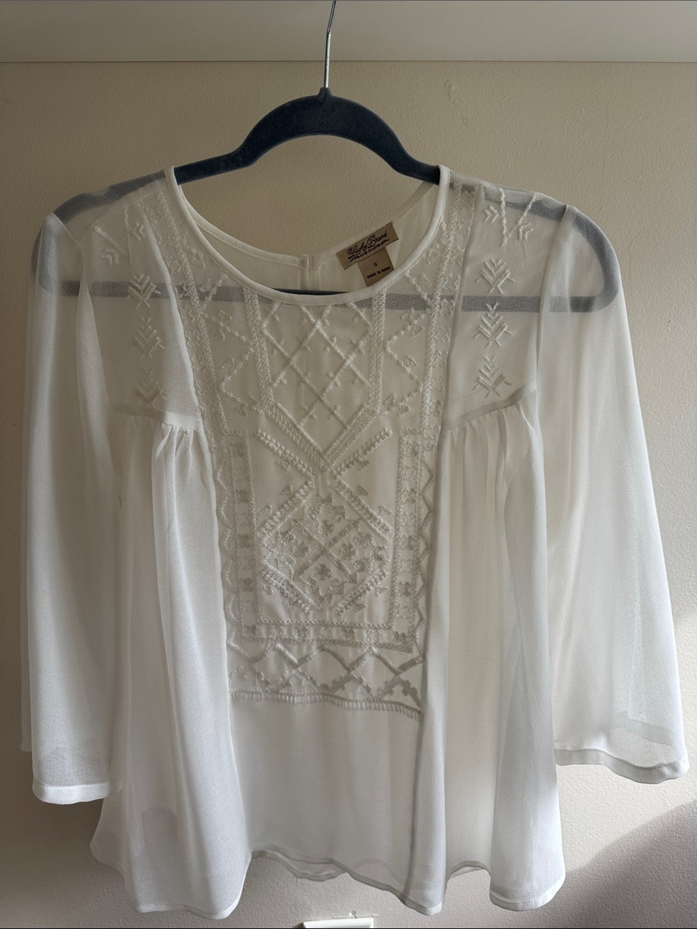 Lucky Brand Boho Embroidered cream white Women's Blouse size S